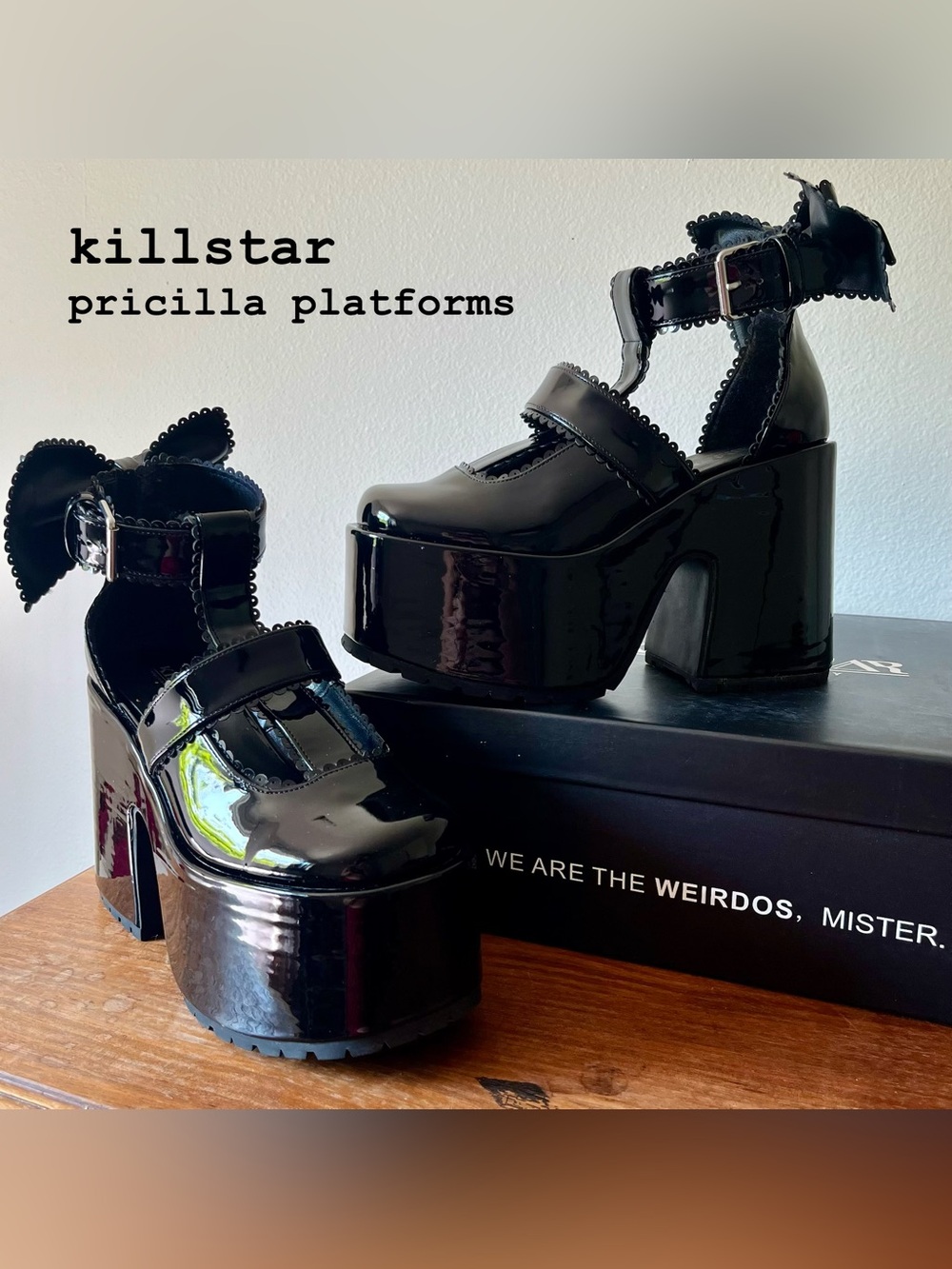 Killstar Pricilla Gothic Lolita Patent Platform Mary Janes w/ Scalloped Trim/Bow